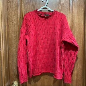VINTAGE Resilio Sport Red Cable Knit Sweater Cotton Scalloped Edging Size Lrg
